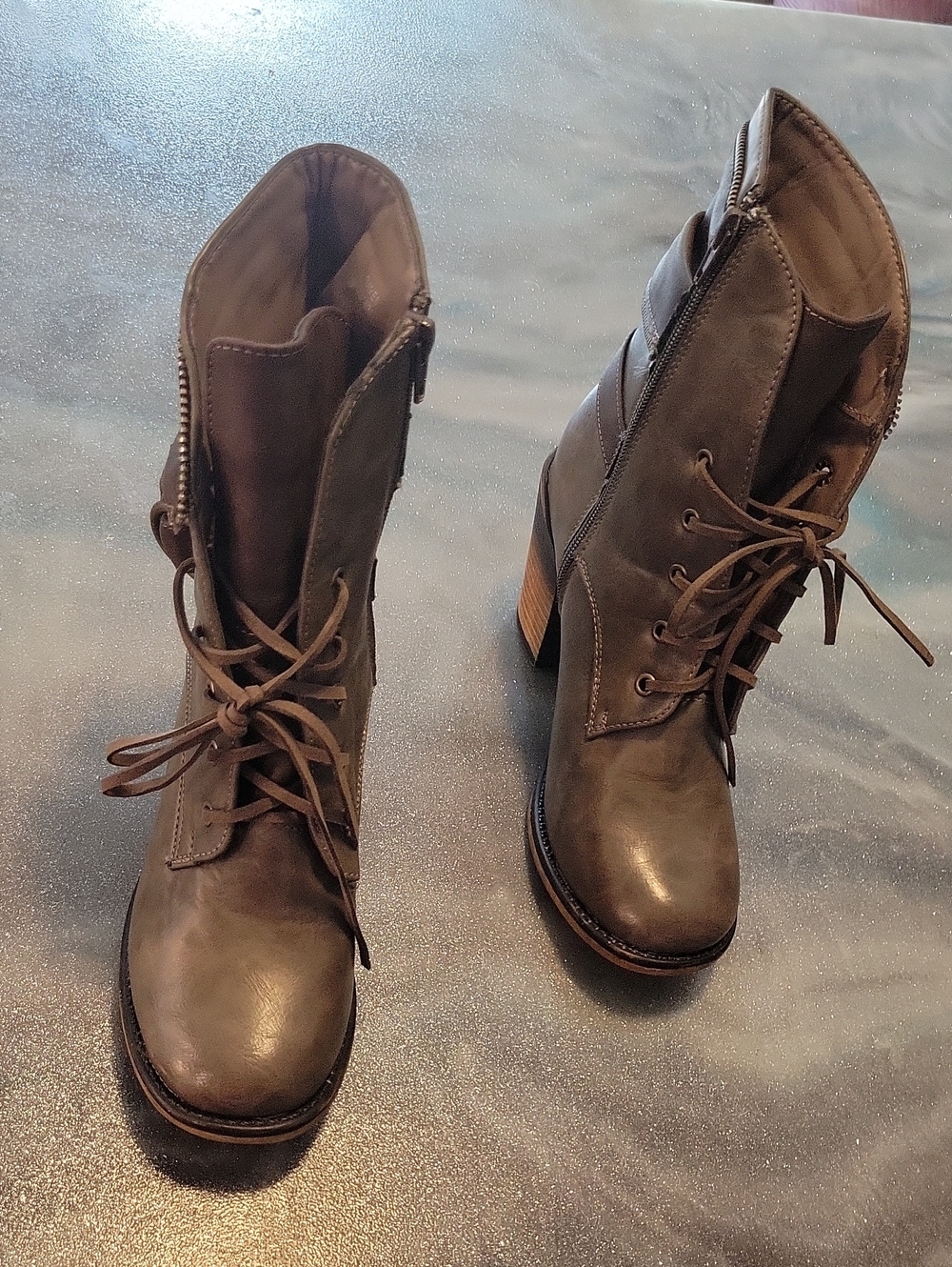RAVEN Olive Brown Lace-Up Heeled Ankle Boots